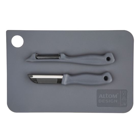 Altom Design set deska za rezanje + nož +lupilec, 24 cm, siva